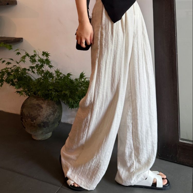 ワイドタックパンツ 風合い豊かな麻混リラックスパンツ