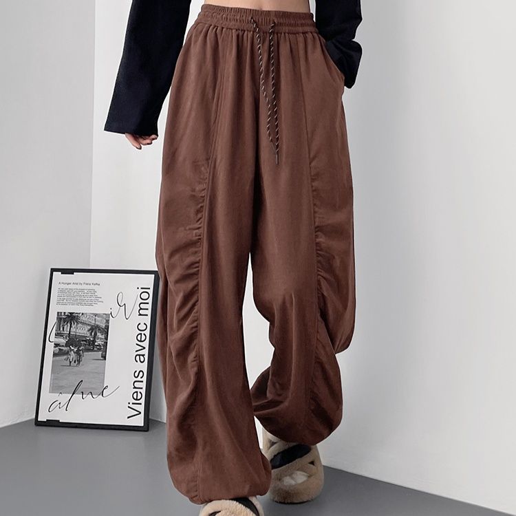 ワイドタックパンツ ゆったりドローコード風タックパンツ