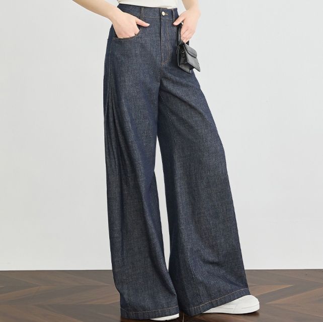 ワイドタックパンツ しなやかシルエットデニムパンツ