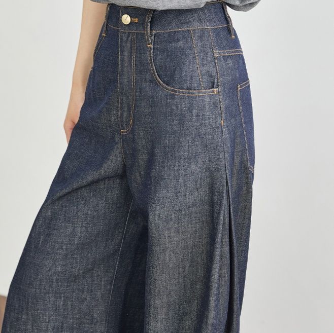 ワイドタックパンツ しなやかシルエットデニムパンツ