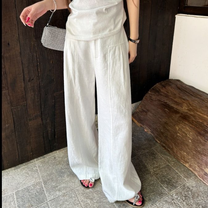 ワイドタックパンツ 涼やかリネンタックワイドパンツ