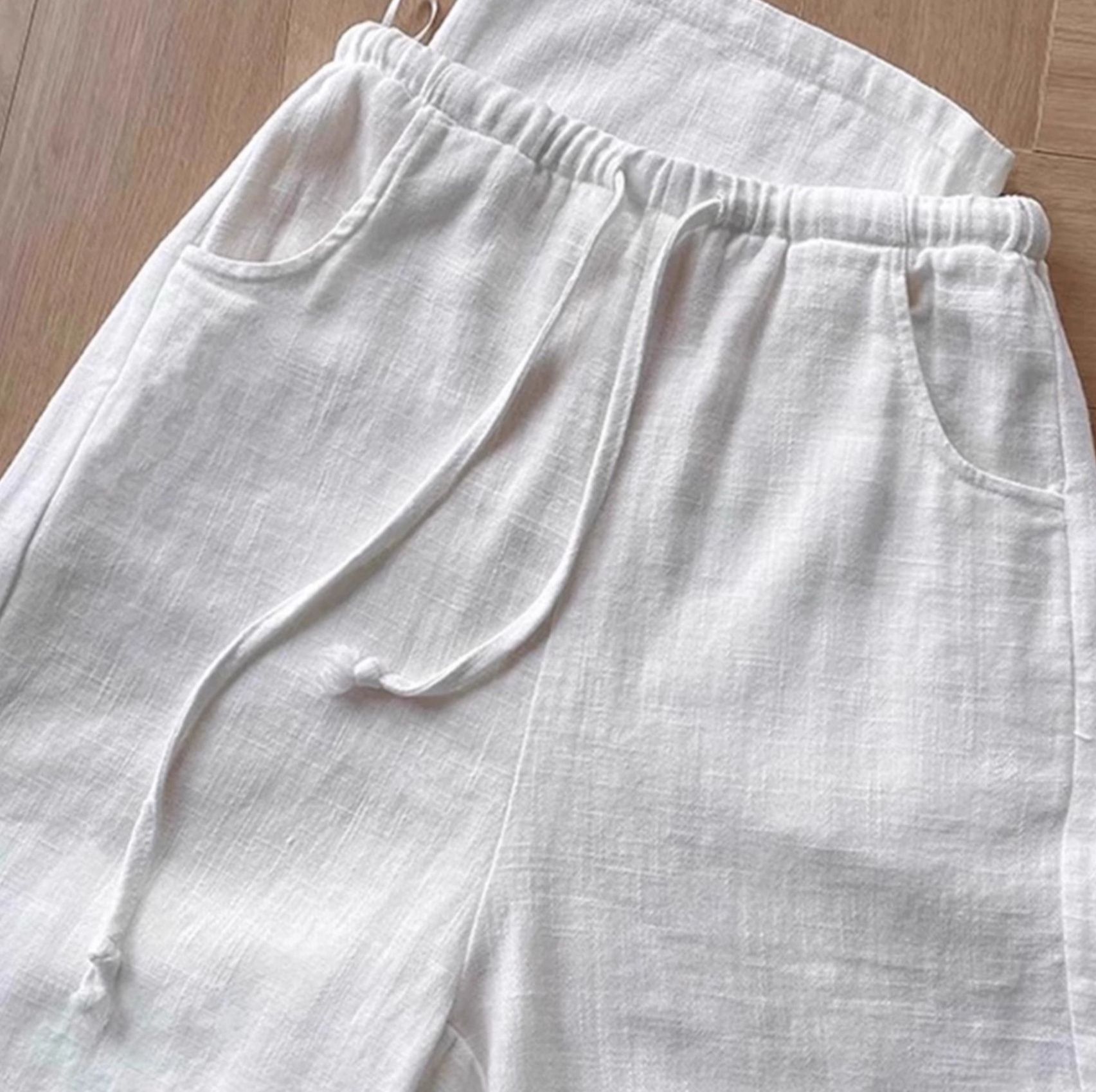 ワイドタックパンツ リネン風ゆったりタックパンツ