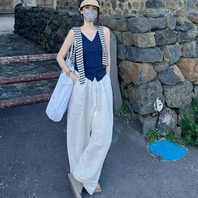 ワイドタックパンツ リゾート風ゆったりタックパンツ