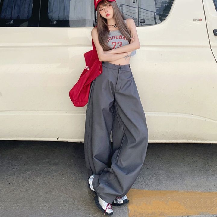 ワイドタックパンツ ゆったりドレープ流れるタックパンツ
