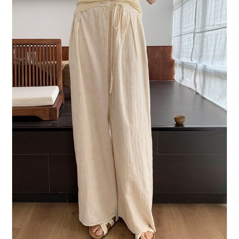 ワイドタックパンツ 麻混リラックスワイドパンツ