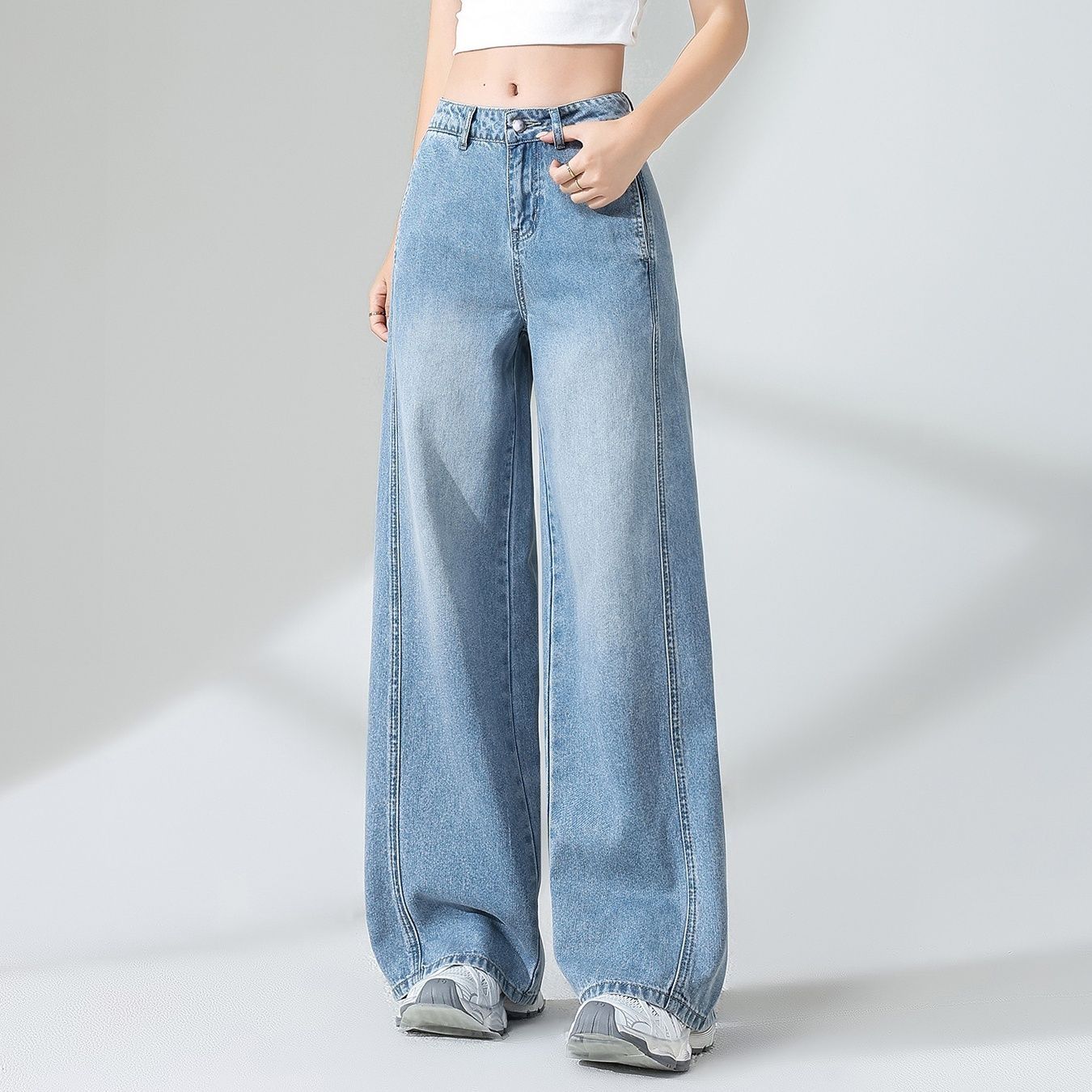 ワイドタックパンツ ゆったりタック入りデニムワイドパンツ