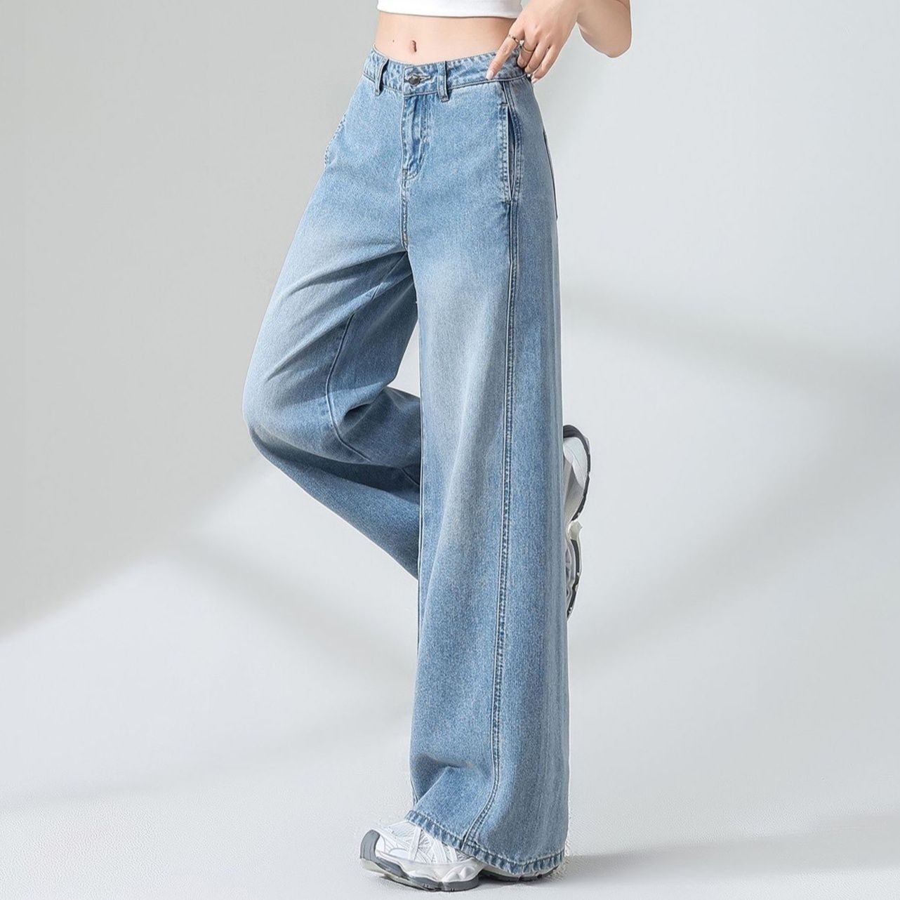 ワイドタックパンツ ゆったりタック入りデニムワイドパンツ