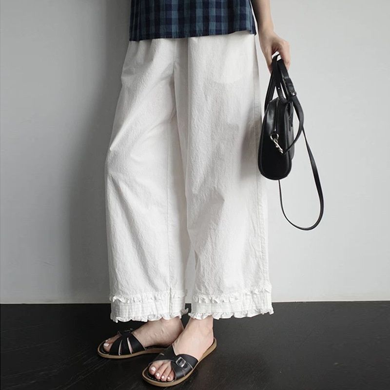 ワイドタックパンツ 裾フリル ゆったりタック入りパンツ