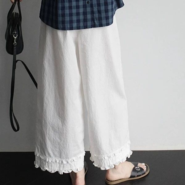 ワイドタックパンツ 裾フリル ゆったりタック入りパンツ