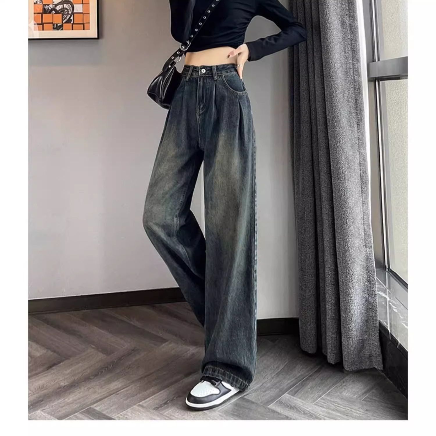 ワイドタックパンツ ゆったりタック入りデニムパンツ