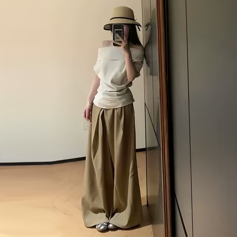 ワイドタックパンツ 優雅なドレープたっぷりロングパンツ