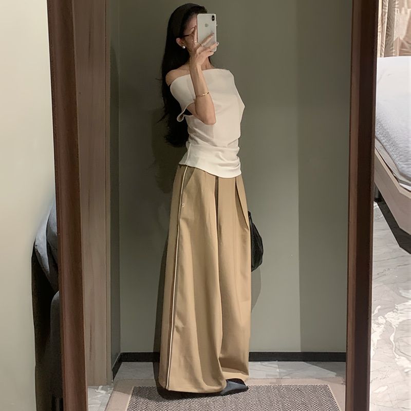 ワイドタックパンツ 優雅なドレープたっぷりロングパンツ