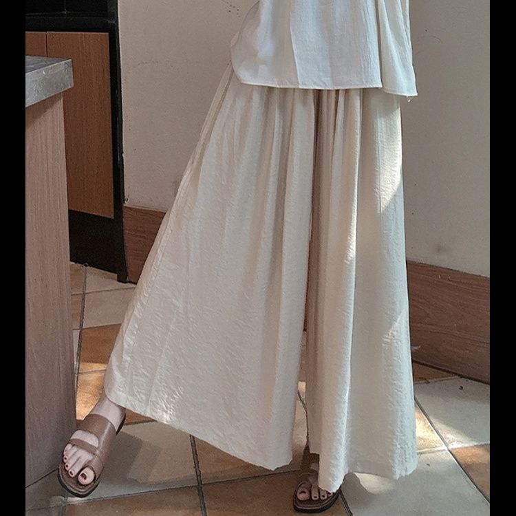 ワイドタックパンツ リネン風ゆったりタックワイドパンツ