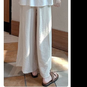 ワイドタックパンツ リネン風ゆったりタックワイドパンツ