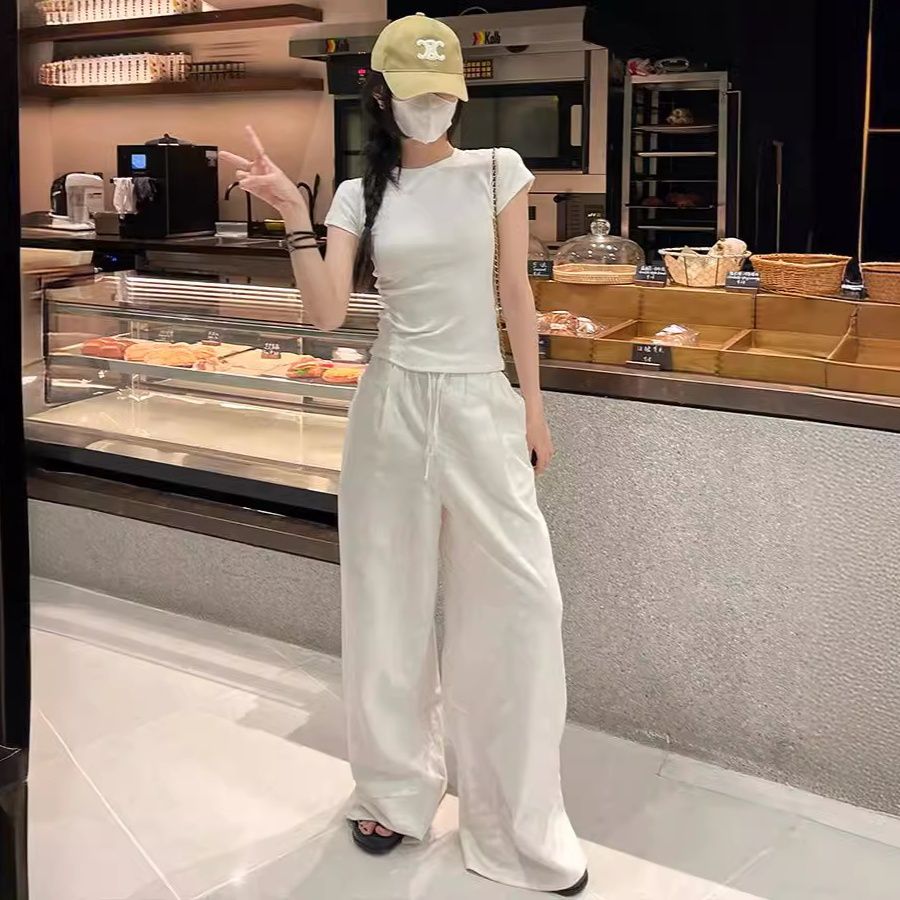 ワイドタックパンツ なめらか麻混リラックスパンツ