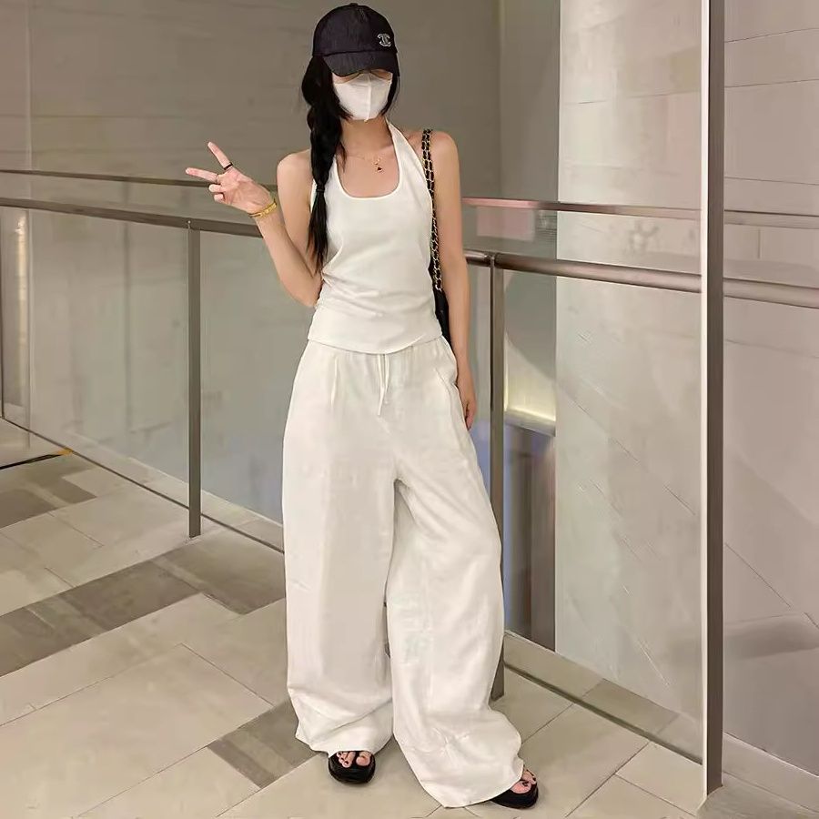 ワイドタックパンツ なめらか麻混リラックスパンツ