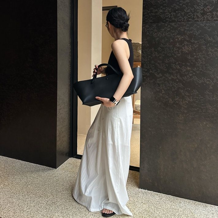 ワイドタックパンツ 優雅な落ち感 リネン風タックパンツ