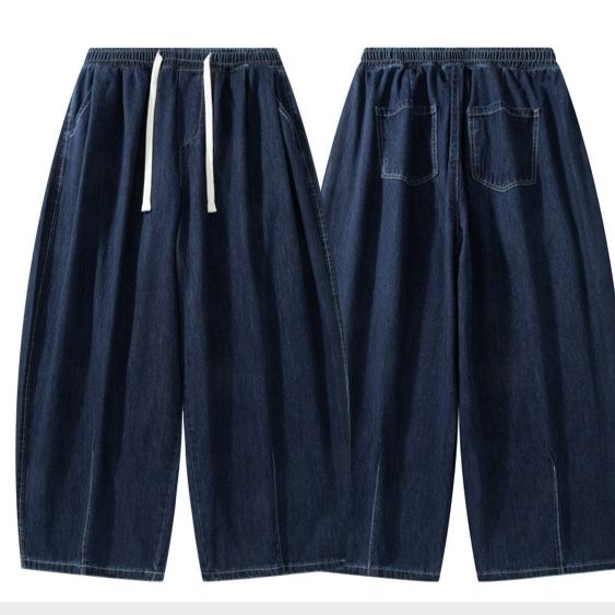 ワイドタックパンツ ゆったり楽縛りデニムワイドパンツ