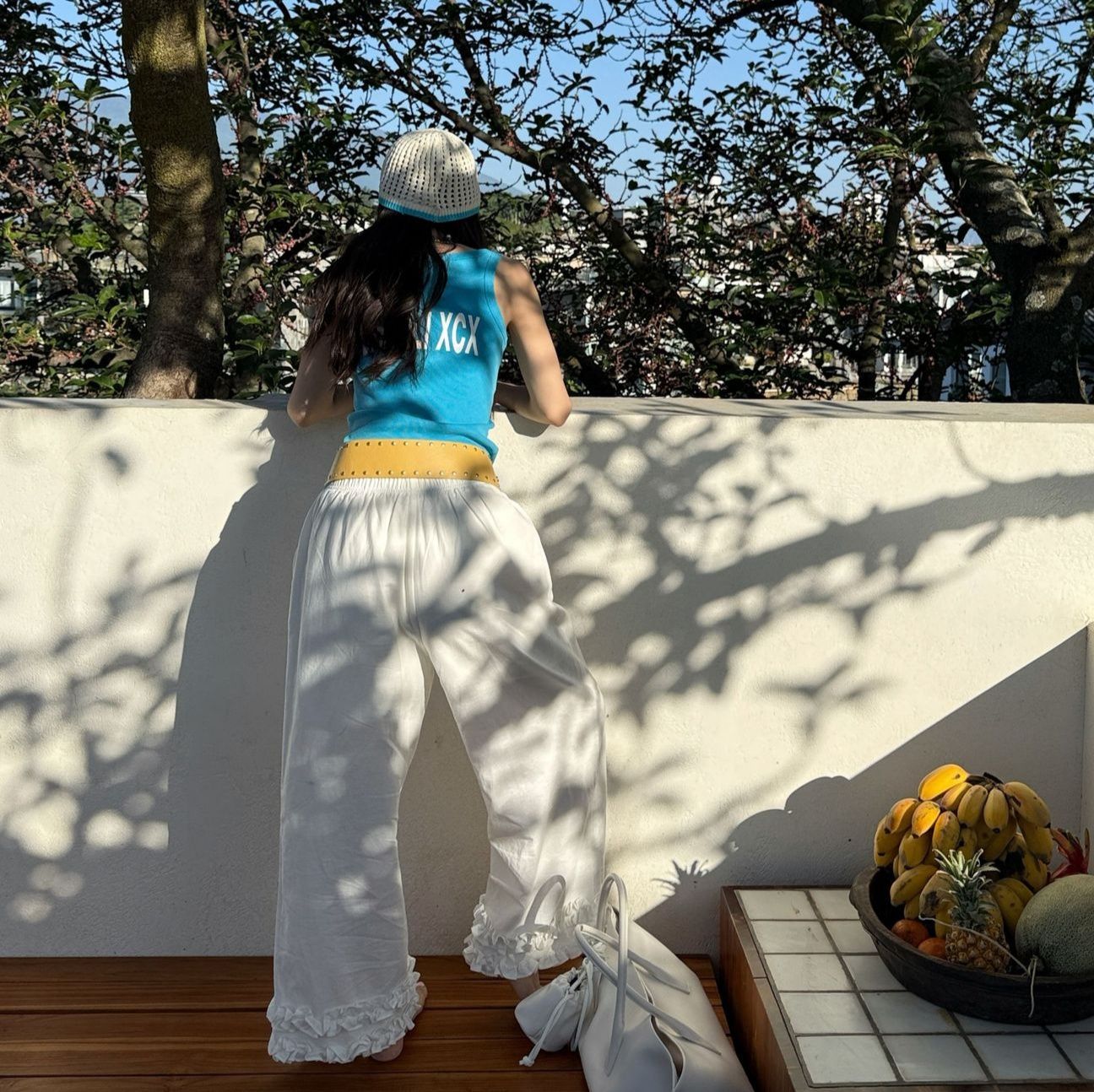 ワイドタックパンツ 裾フリル リゾートワイドパンツ