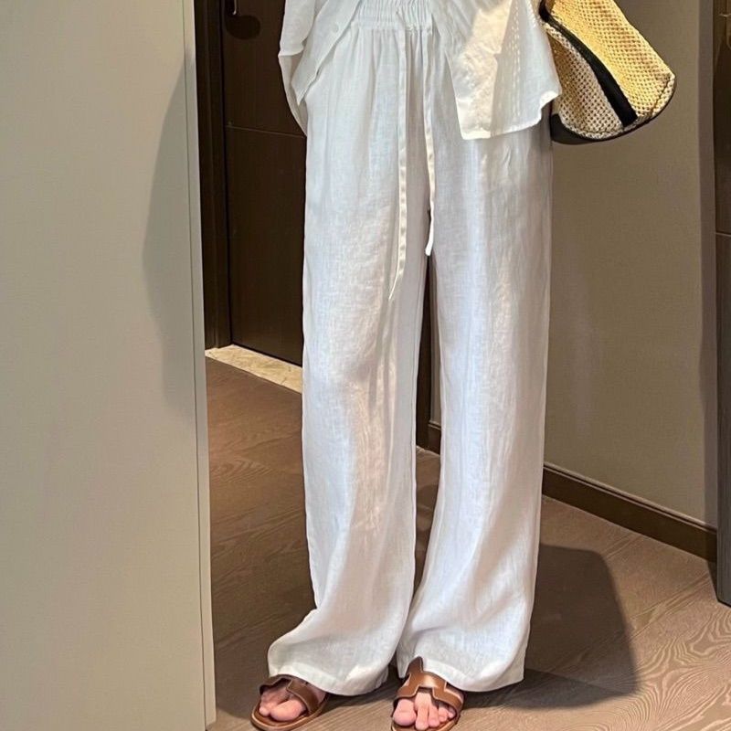 ワイドタックパンツ リネン風涼やかゆったりタックパンツ