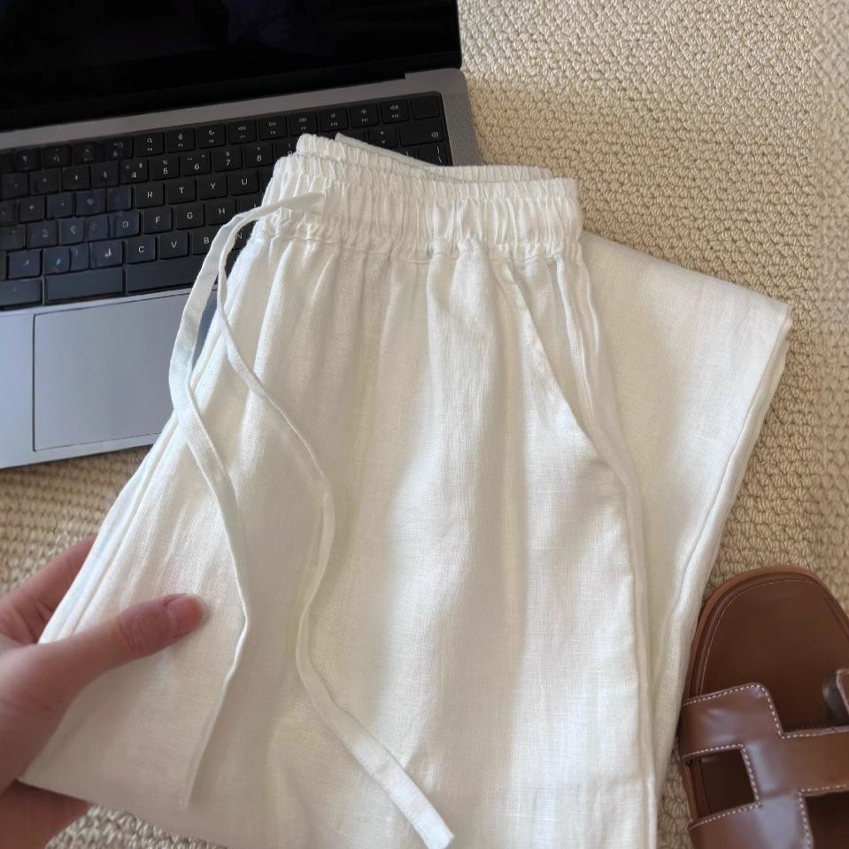 ワイドタックパンツ リネン風涼やかゆったりタックパンツ