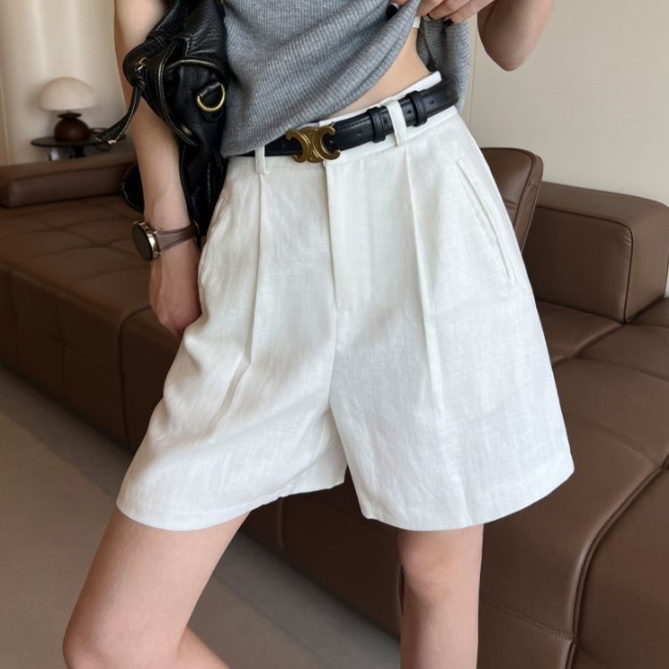 ワイドタックパンツ リネン風タックハーフパンツ