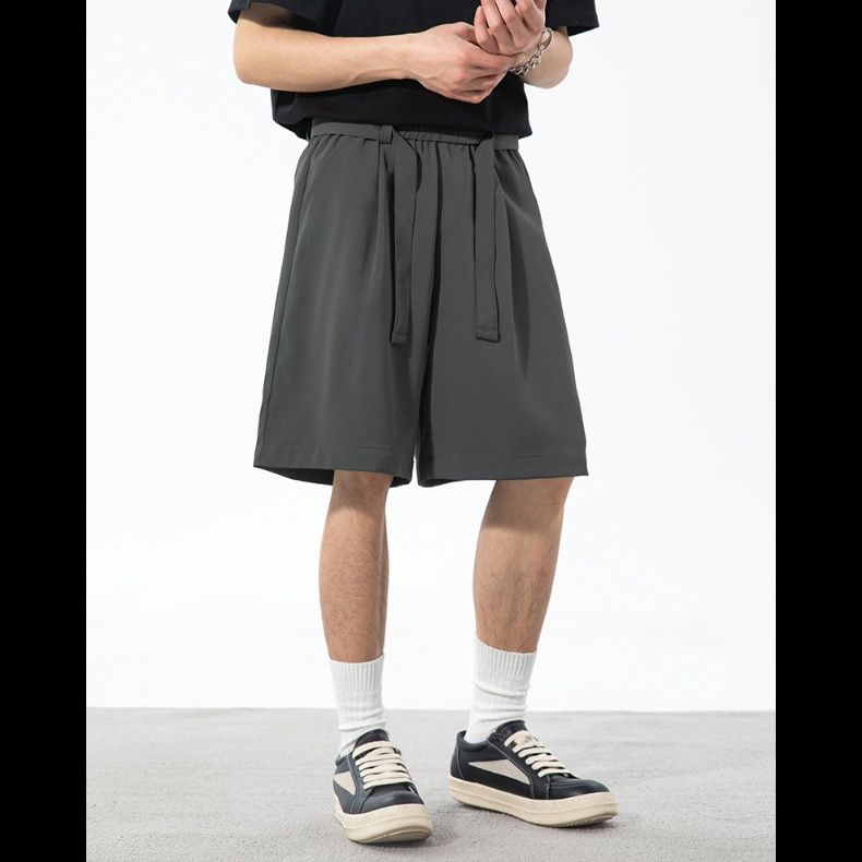 ワイドタックパンツ 紐付きゆったりショートパンツ