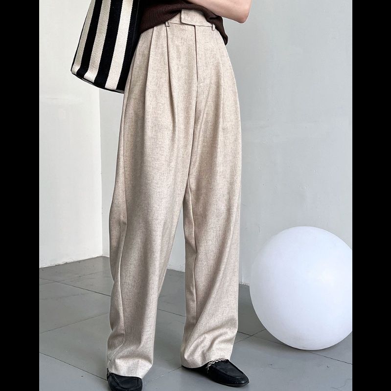 ワイドタックパンツ リネン風しなやかタックパンツ