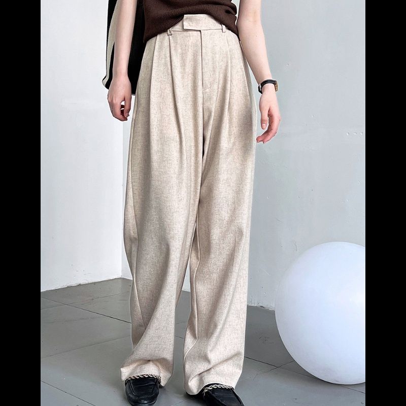 ワイドタックパンツ リネン風しなやかタックパンツ