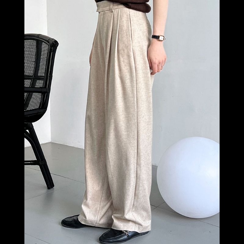 ワイドタックパンツ リネン風しなやかタックパンツ