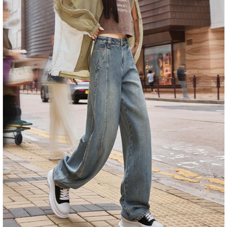 ワイドタックパンツ 都会派ゆったりデニムパンツ