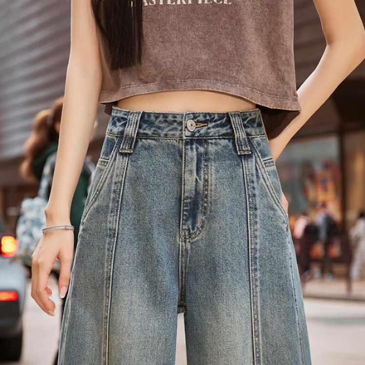 ワイドタックパンツ 都会派ゆったりデニムパンツ