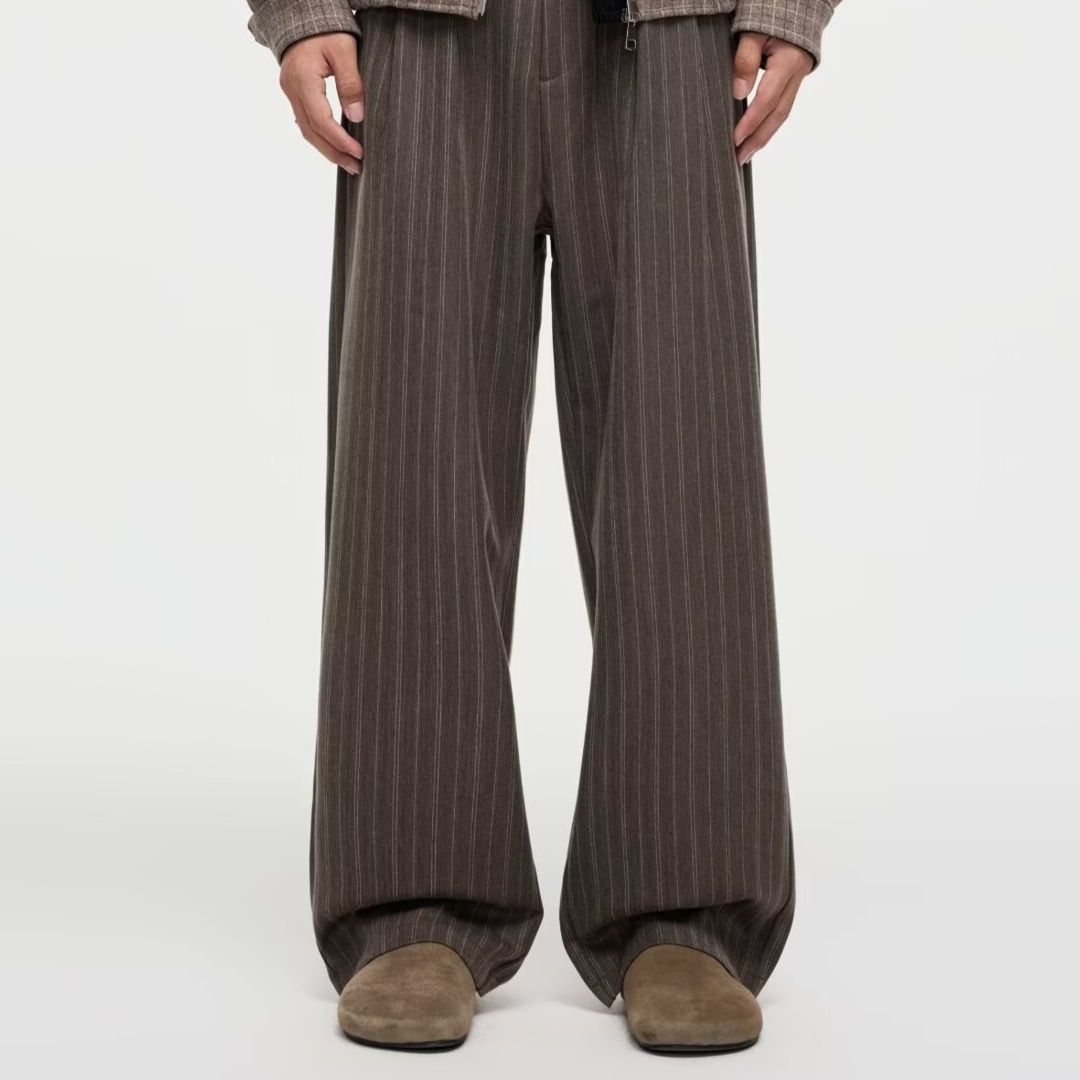 ワイドタックパンツ 縦縞柄ゆったりシルエットワイドタックパンツ