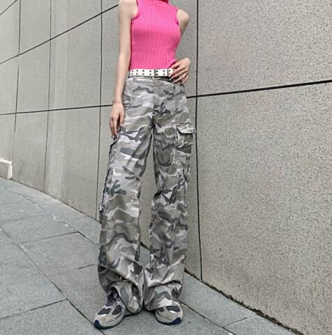 ワイドタックパンツ 黒迷彩柄 レディース ワイドパンツ カーゴ