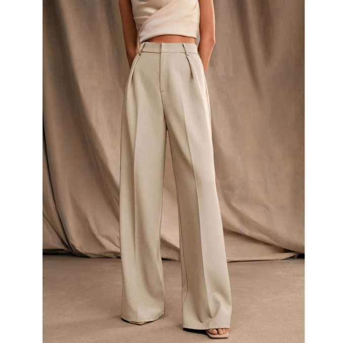 新作レディース上品ワイドタックパンツ脚長効果無地