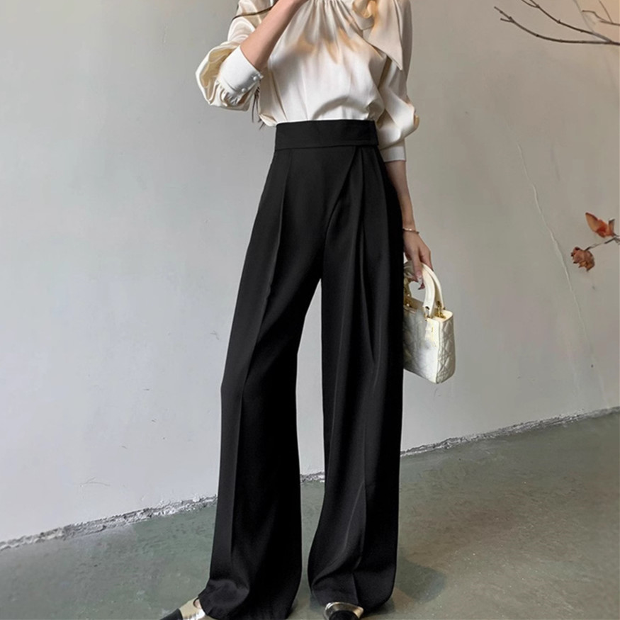 春夏新作 ハイウエスト タックワイドパンツ レディース 黒