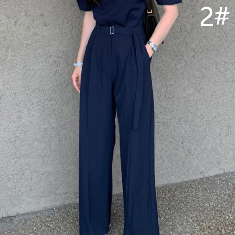 ハイウエストタックワイドパンツ レディース着痩せロング丈 グレー