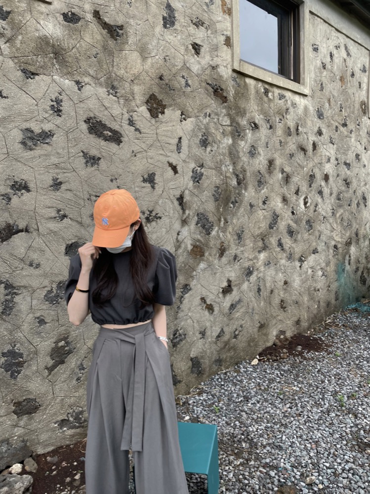 ハイウエスト ワイドタックパンツ ウエストひも ゆったりストレート