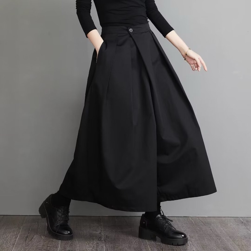 ワイドタックパンツ 黒 ワイドタック スカートパンツ ユニセックス