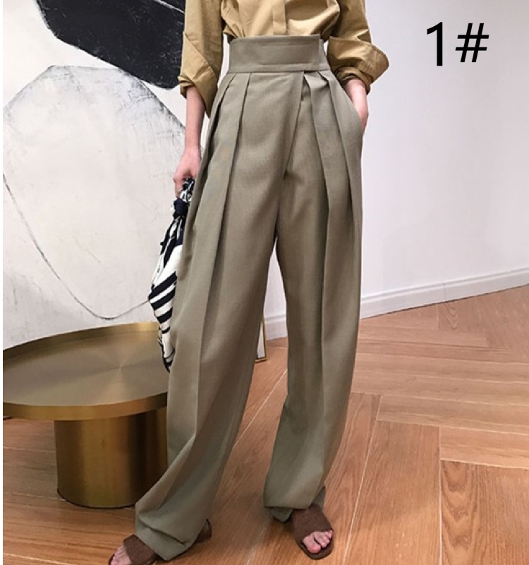 ハイウエストワイドタックパンツ レディース着痩せロング丈