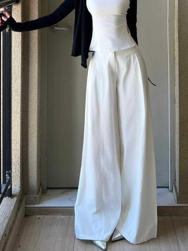 ワイドタックパンツ 優雅なドレープシルエットパンツ