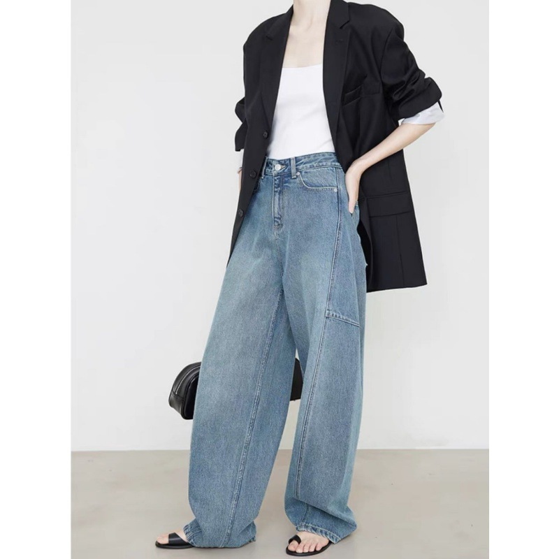 ワイドタックパンツ ゆったりロングワイドタックデニム