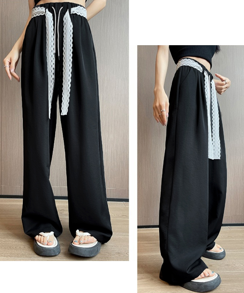 レースベルト付きワイドタックパンツ