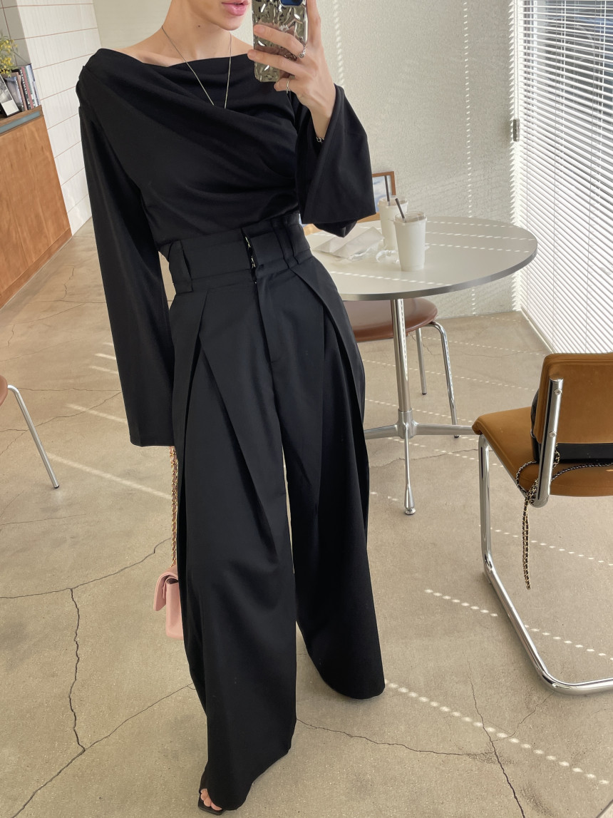 ハイウエスト タックワイドパンツ レディース 秋冬 上品 きれいめ グレー