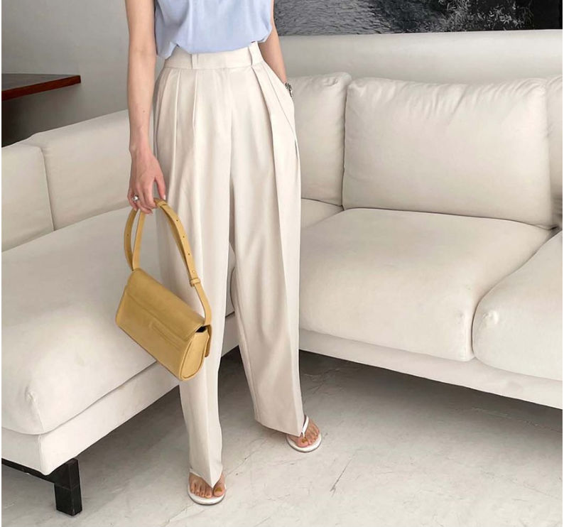 春夏新作 ワイドタックパンツ ハイウエスト 着痩せ レディース