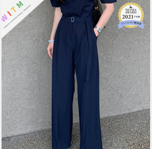春夏新作 ハイウエストワイドタックパンツ レディース着痩せロング丈