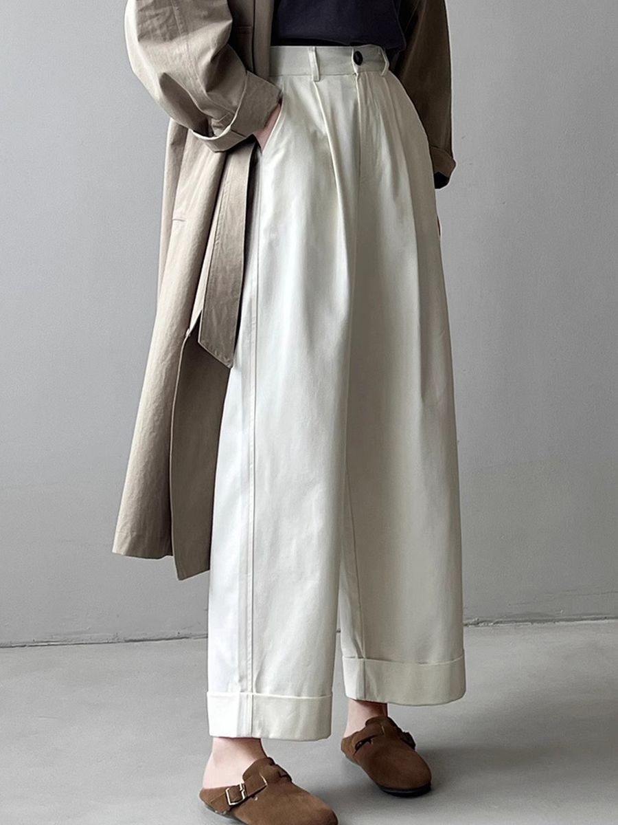 ワイドタックパンツ 裾折り返しデザインハイウエストワイドタックパンツ