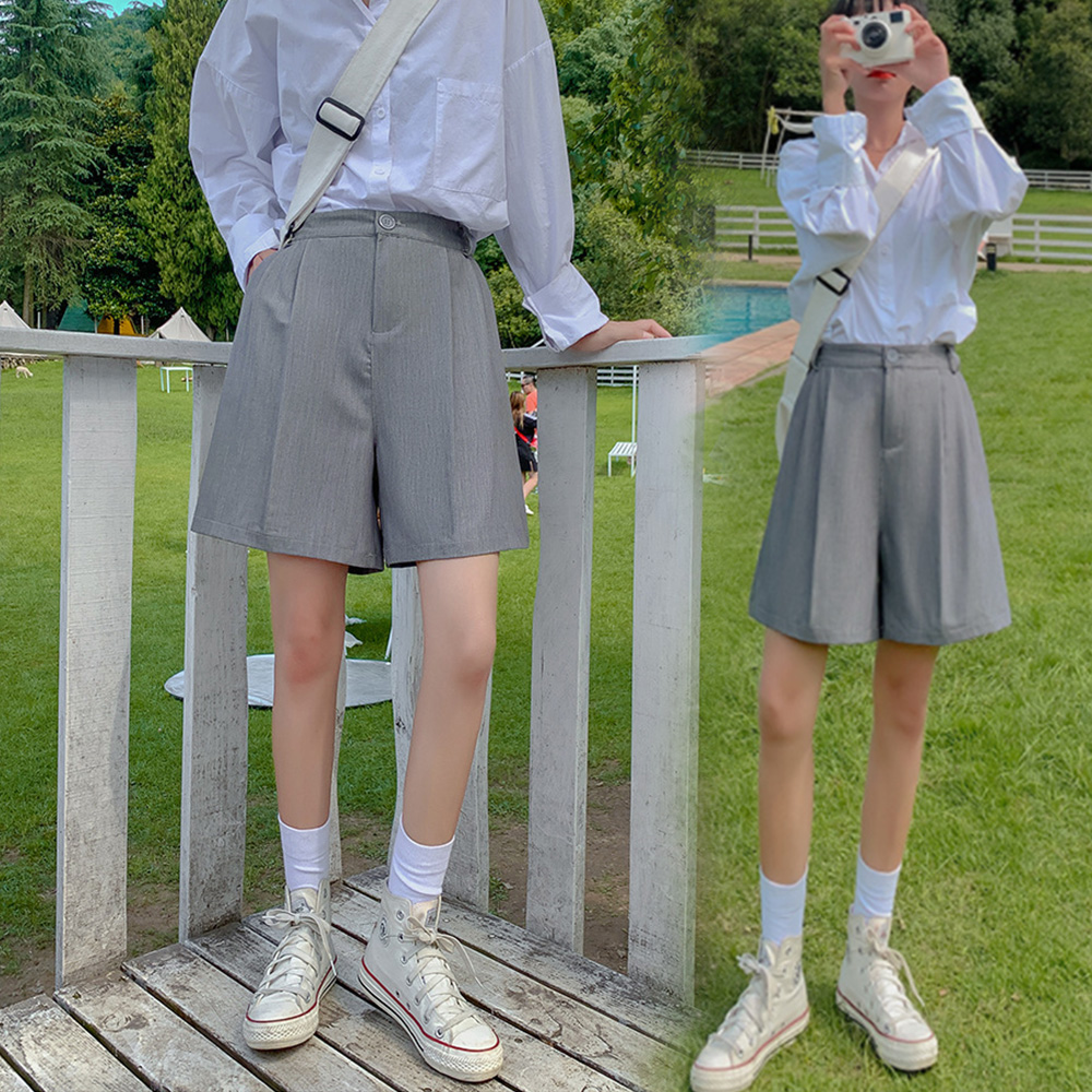 ワイドタックパンツ 大人可愛いタック入りワイドハーフパンツ夏用