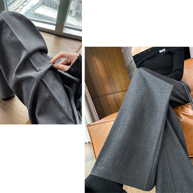 レディース ウールタッチ タックワイドパンツ ハイウエスト グレー