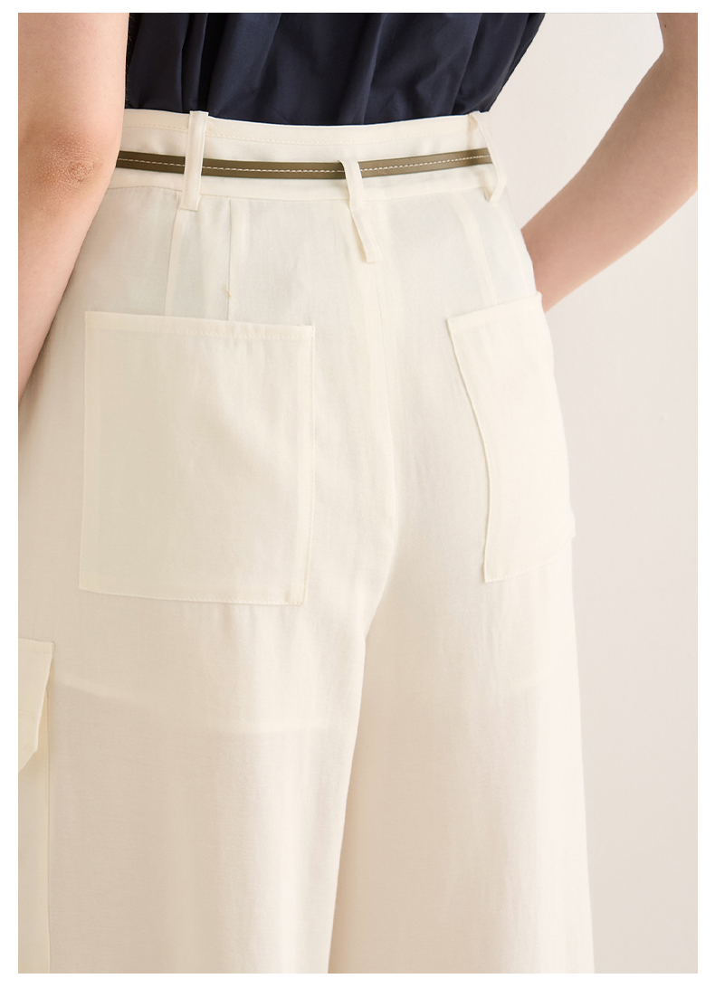 ワイドタックパンツ リネン混スリット入りワイドパンツ